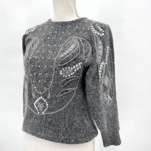 80s VTG CHRISTINA Silk/Angora Sequin & Pearl Sweater